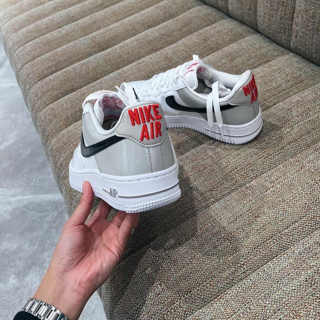 Nike Air Force 1 白色 灰色 亮面 紅色 刺繡 AF1 DQ7570-001