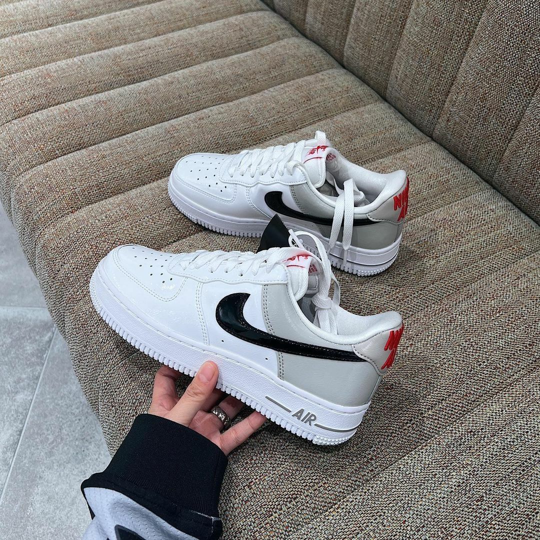 Nike Air Force 1 白色 灰色 亮面 紅色 刺繡 AF1 DQ7570-001