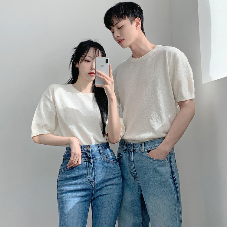 純色圓領短袖針織上衣(七色)