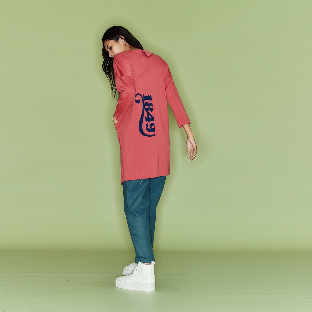 Cop.Copine 法式設計造型領印花長版上衣外套(兩穿)