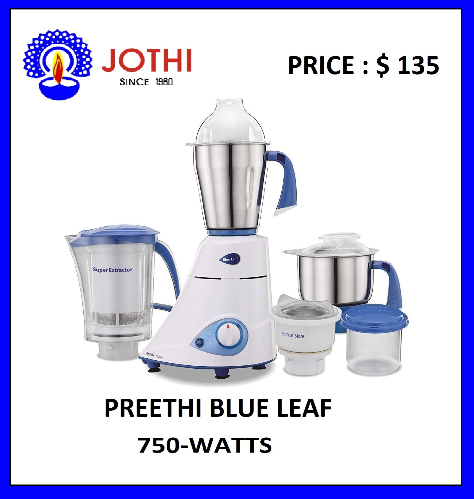 750 W Preethi Popular Mixer Grinder, For Wet & Dry Grinding