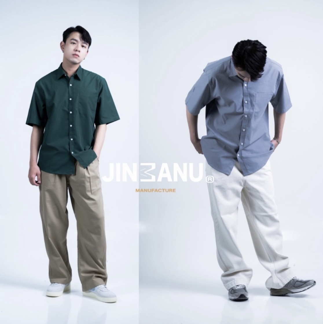 JINMANU 韓製 寬鬆 落肩 質感 滑面 襯衫 短袖襯衫 五分袖 條紋