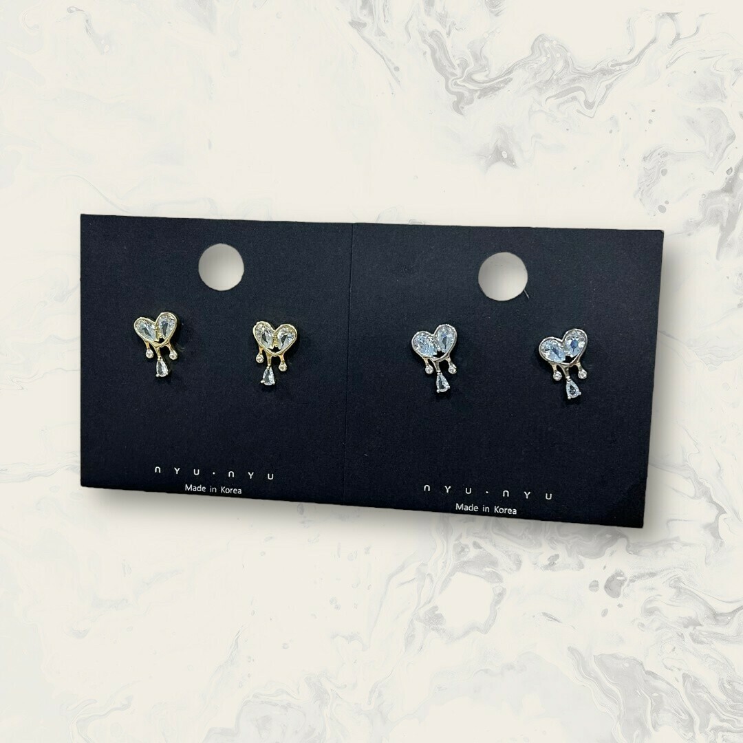 韓國直送-銀針 水滴鋯愛心融化框下水滴鋯 鍍14K