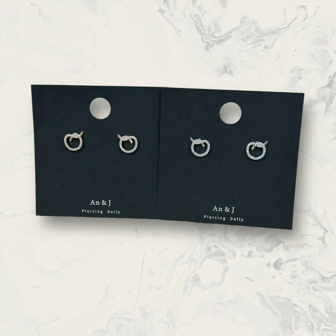 韓國直送-銀針 線鋯打結圈 鍍14K 韓素希同款