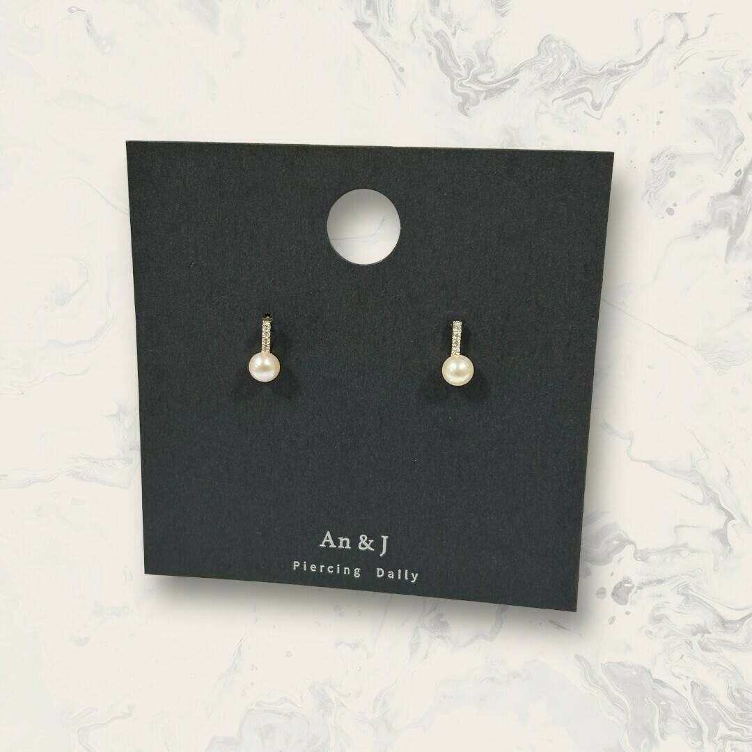 韓國直送-銀針 直線鋯下珍珠 鍍14K