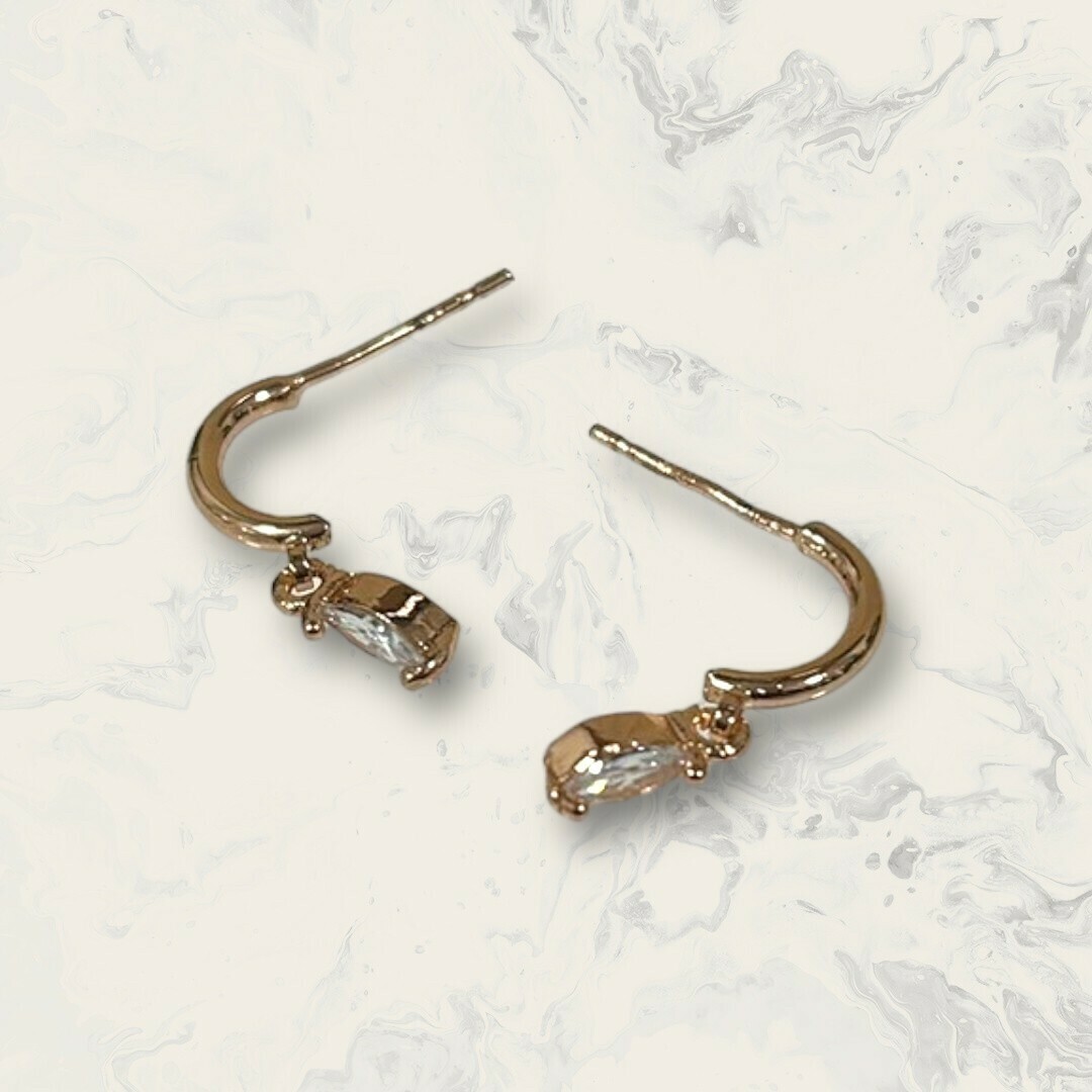 韓國直送-銀針 小C圈吊二點葉形鋯 鍍14K 韓素希同款