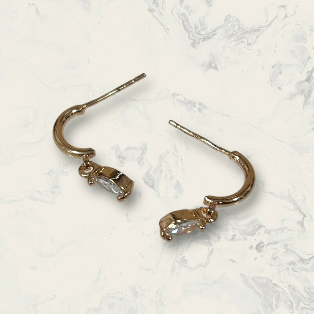 韓國直送-銀針 小C圈吊二點葉形鋯 鍍14K 韓素希同款