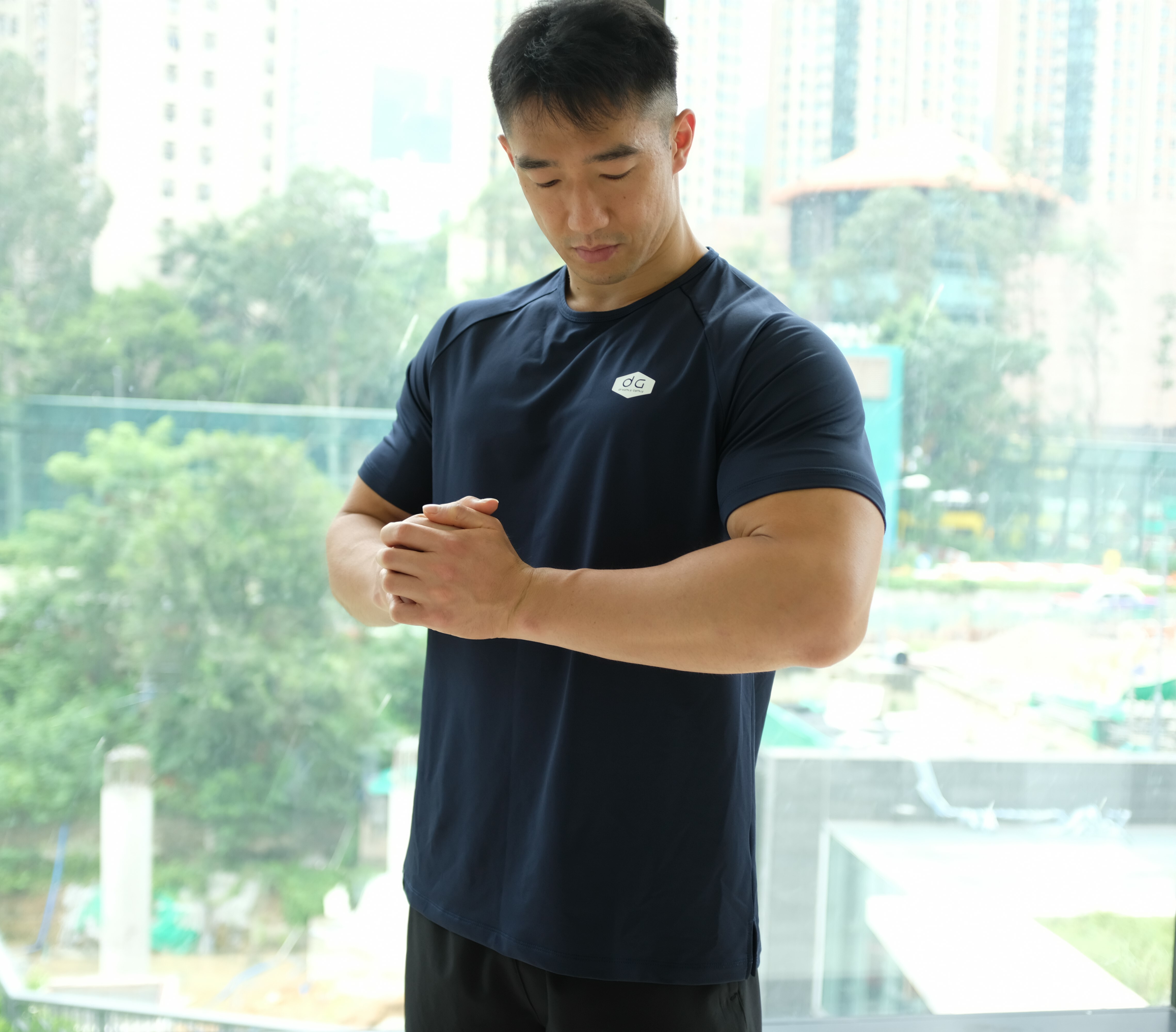 牛角袖訓練休閒T-shirt (深藍色)