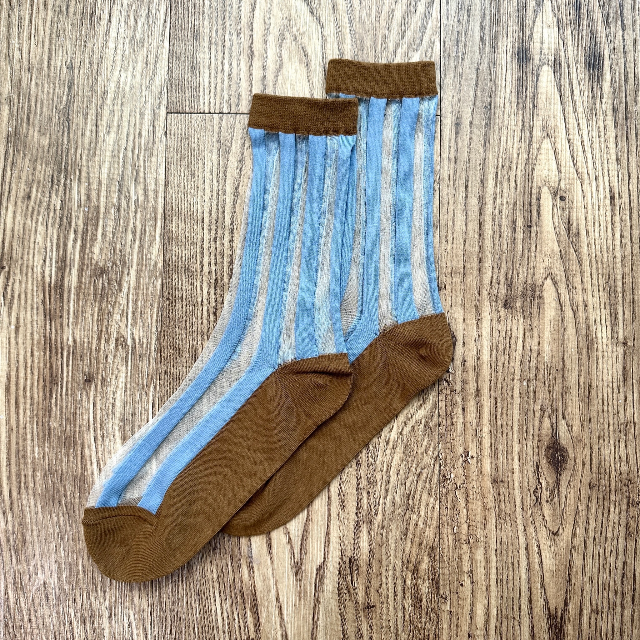 啡藍色條紋透視襪