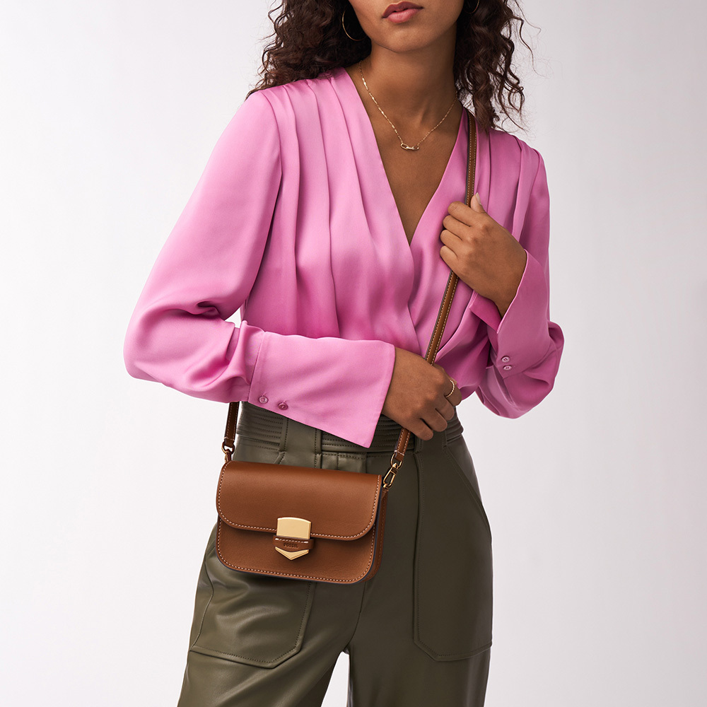 Lennox 真皮金釦小斜背包-咖啡色 ZB1926200