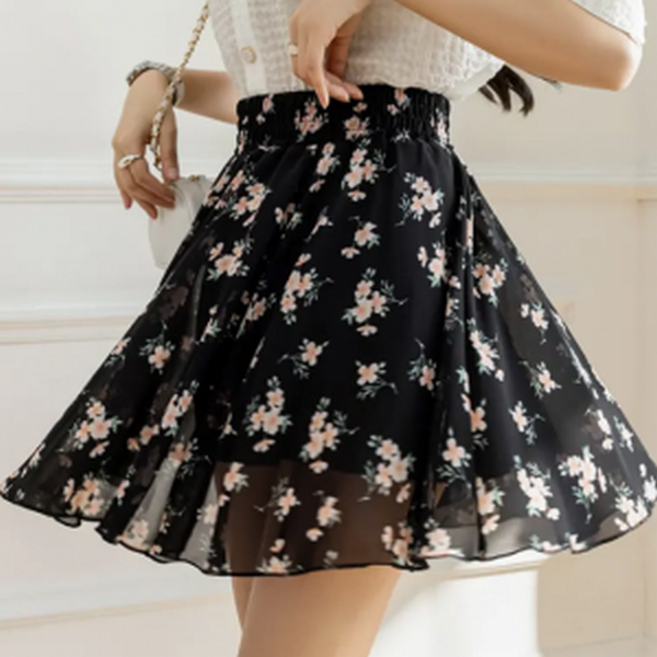 Floral A-line semi-truncated skirt