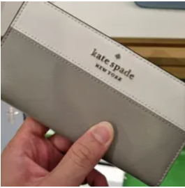 [S] KATE SPADE WLR00122 STACI COLORBLOCK SAFFIANO LARGE SLIM BIFOLD WALLET,NIMBUS GREY, 767883263693 (SKS703)