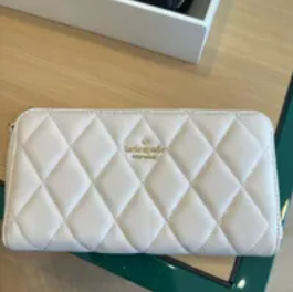 [S] KATE SPADE KA590 CAREY SMOOTH QUILTED LEATHER LONG WALLET,PARCHMENT, 196021215216 (SKS706)