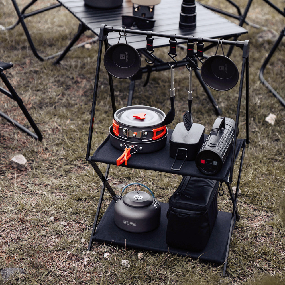 #【元氣熊】鋁合金可摺疊二層置物架 /附4入掛勾+收納袋