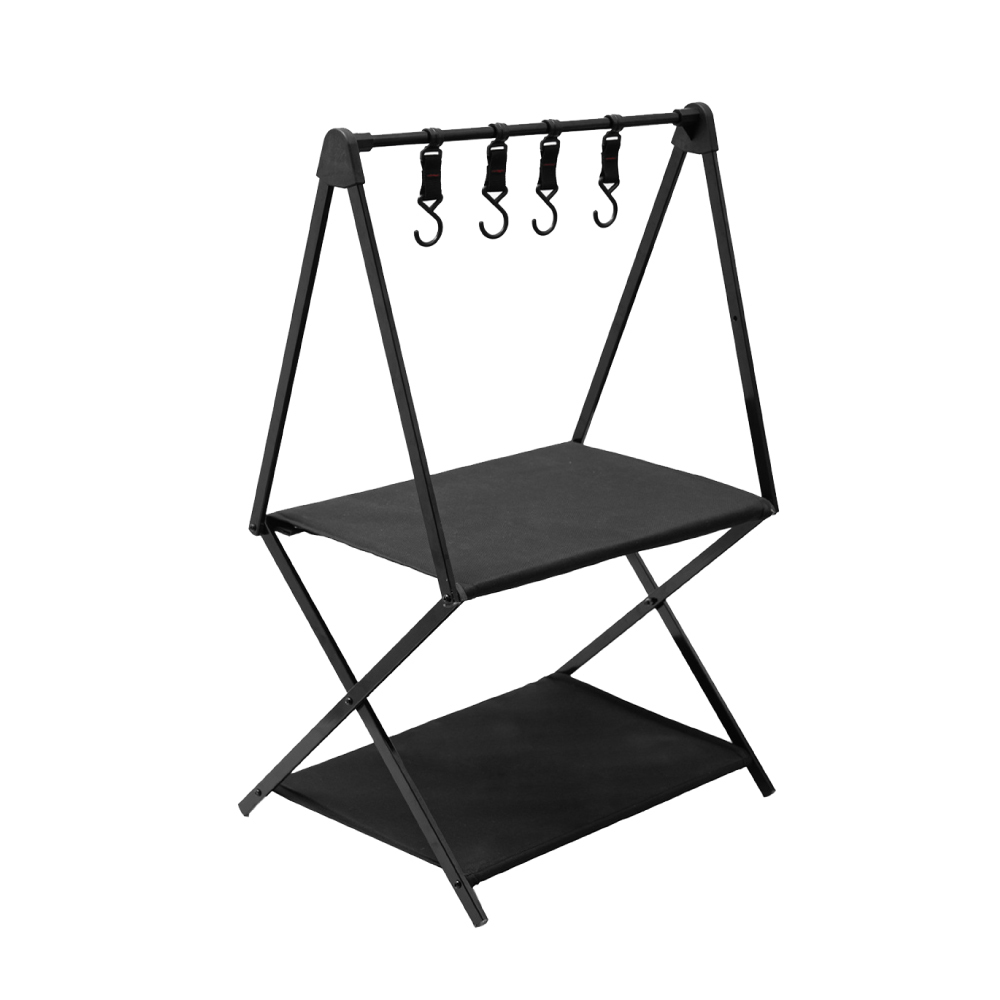 #【元氣熊】鋁合金可摺疊二層置物架 /附4入掛勾+收納袋