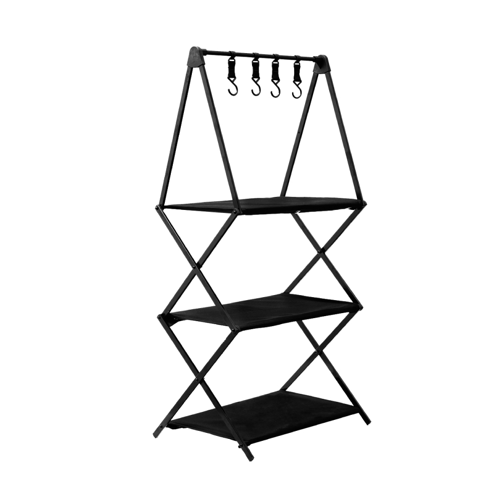 #【元氣熊】鋁合金可摺疊三層置物架 /附4入掛勾+收納袋