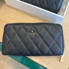 [S] KATE SPADE KA590 CAREY SMOOTH QUILTED LEATHER LONG WALLET, BLACK, 196021215209 (SKS715)