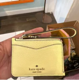 [S] KATE SPADE WLR00398 LEILA PEBBLED LEATHER SMALL CARD HOLDER WRISTLET,YELLOW MAR, 196021272875 (SKS718)