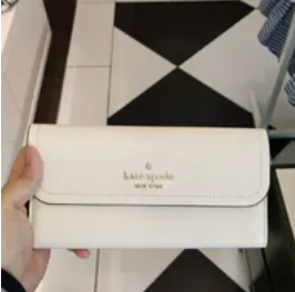[S] KATE SPADE KB014 ROSIE PEBBLED LEATHER LARGE FLAP WALLET,PARCHMENT, 196021215506 (SKS722)