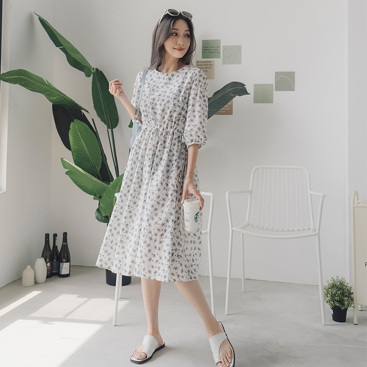 圓領氣質印花洋裝
