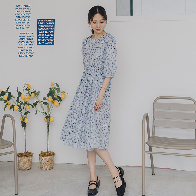 圓領氣質印花洋裝