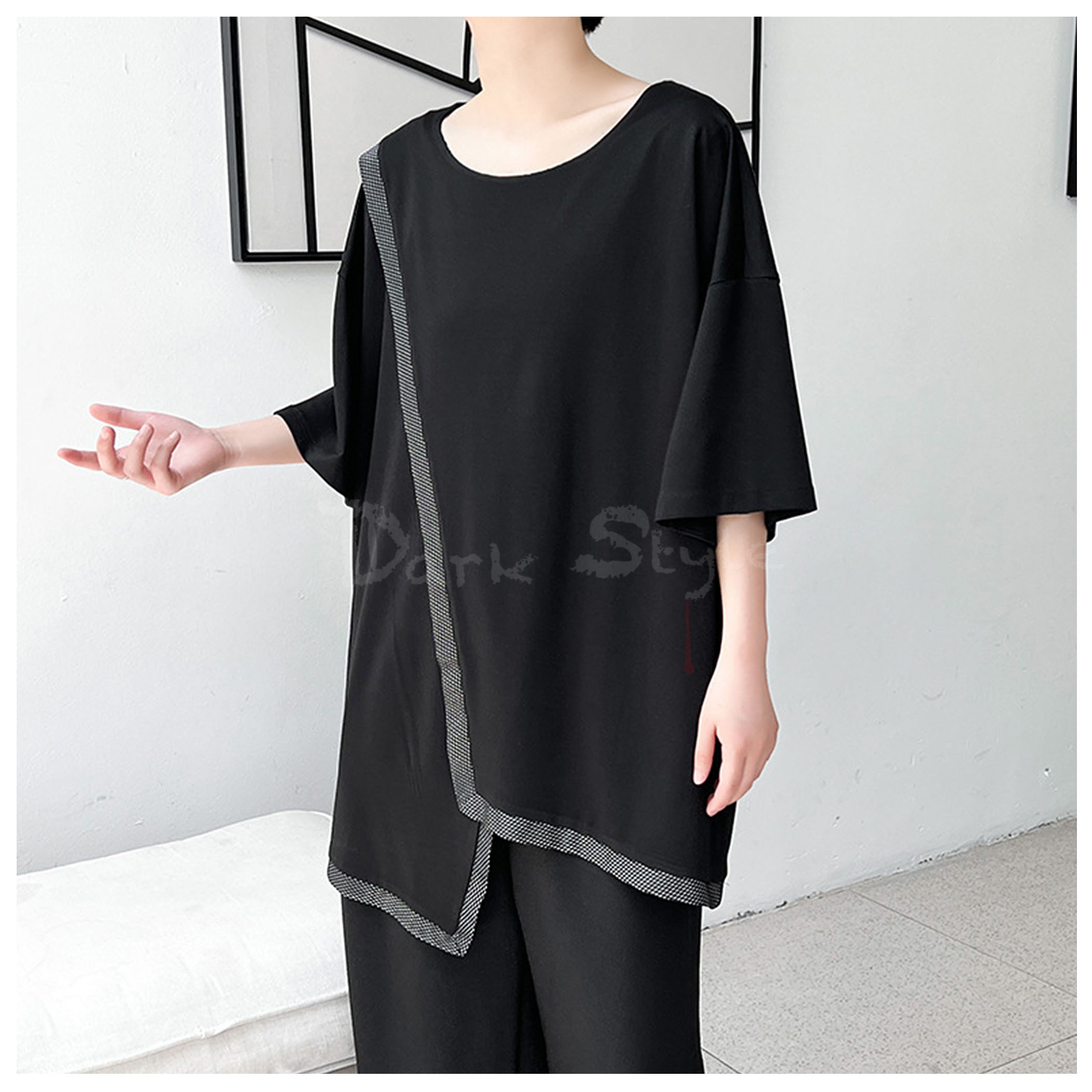 鯨-不規則下擺銀邊滾邊上著