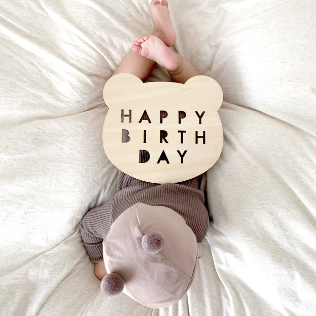 《2816》ins木質小熊頭生日快樂happy birthday道具擺飾裝飾