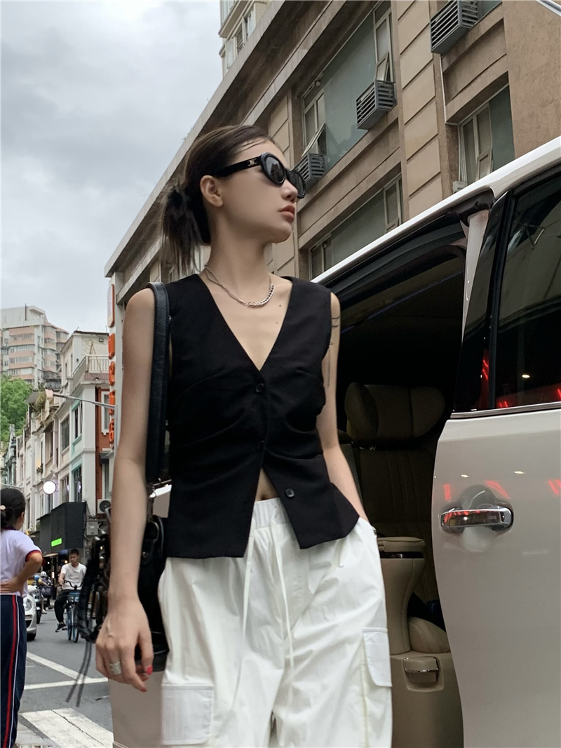 LYS-時尚名媛深V領開扣背心