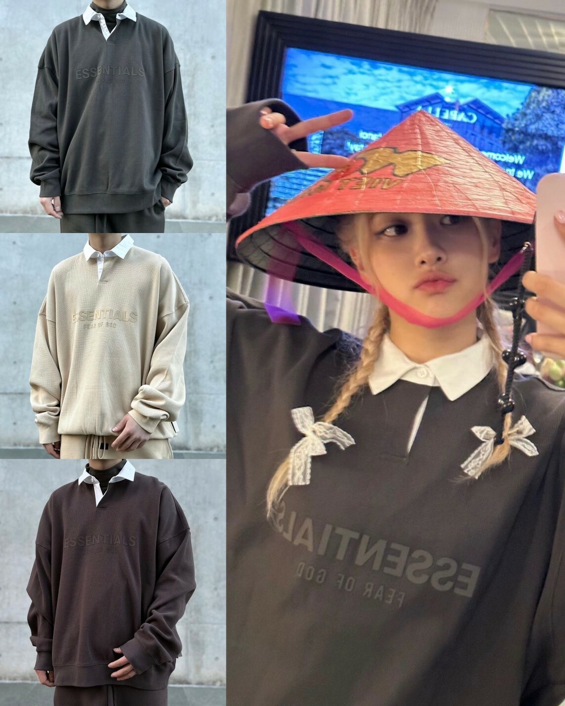 Rosé實著款 FOG Essentials 華夫格膠印字體Logo 亨利領衛衣