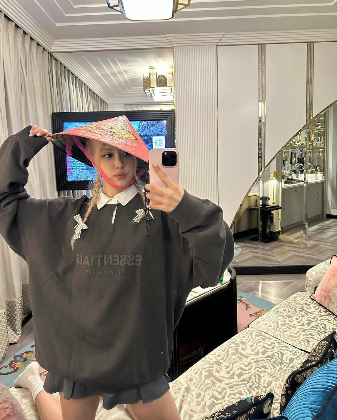 Rosé實著款 FOG Essentials 華夫格膠印字體Logo 亨利領衛衣