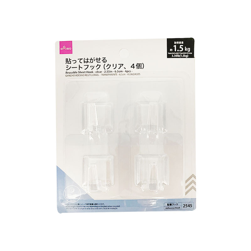 黏貼式掛勾/透明 6.5cm 4入