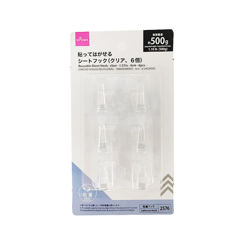 黏貼式掛勾/透明 4cm 6入