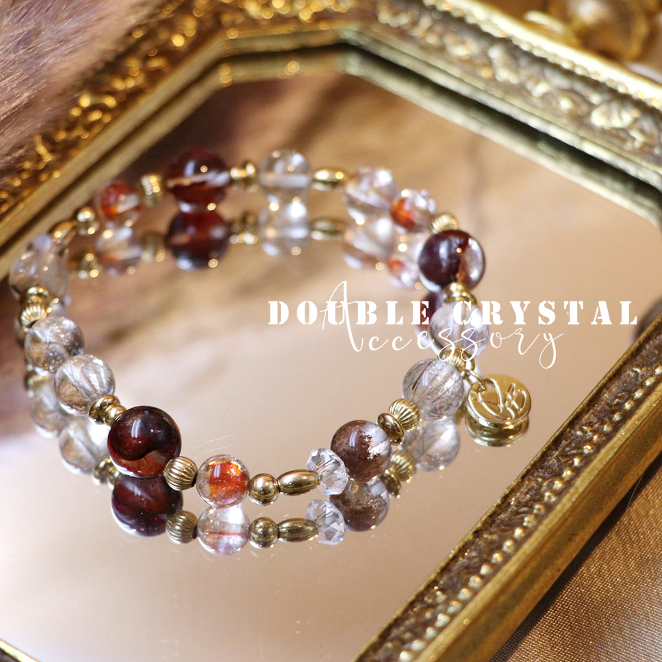 ☽◌* 鶴居／銀鈦共生錦鯉．高品紅膠花．銀髮晶．錦鯉水晶