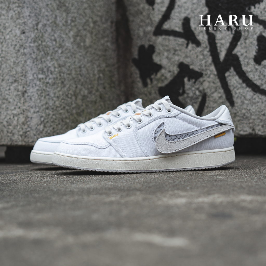 Union LA x  Air Jordan 1 KO Low 亞麻帆布 換勾 白灰 男女休閒鞋 DO8912-101