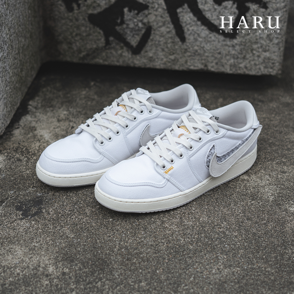 Union LA x  Air Jordan 1 KO Low 亞麻帆布 換勾 白灰 男女休閒鞋 DO8912-101