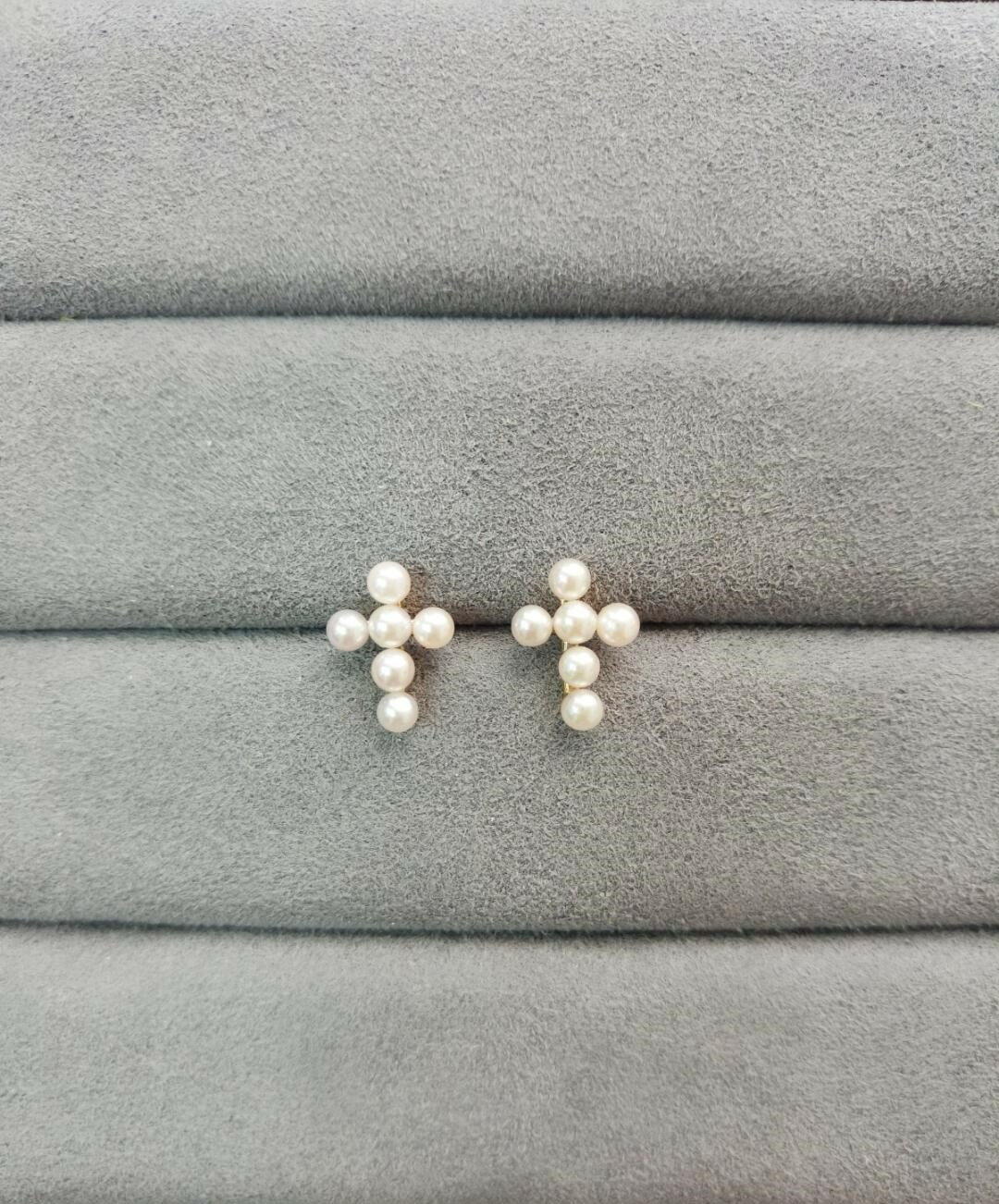 18K Rose Gold Akoya Pearl Cross Earrings