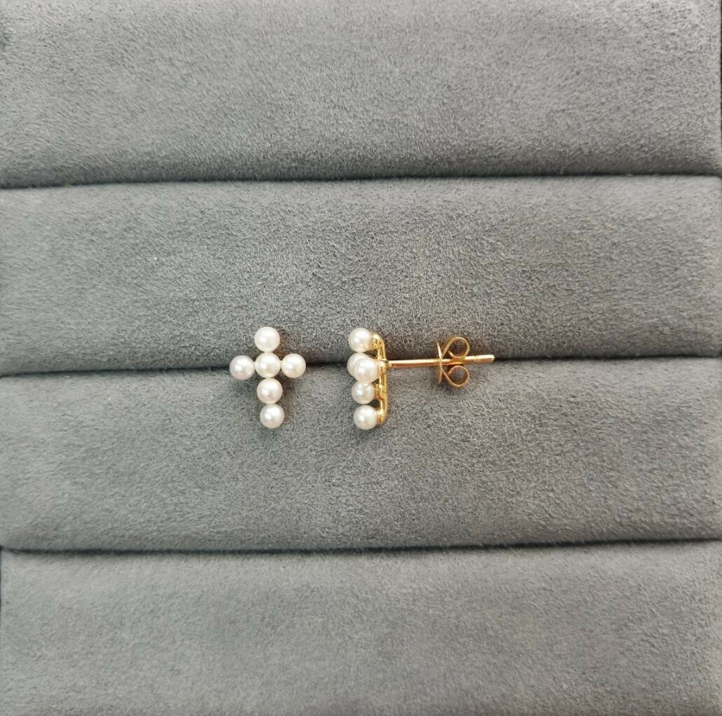 18K Rose Gold Akoya Pearl Cross Earrings