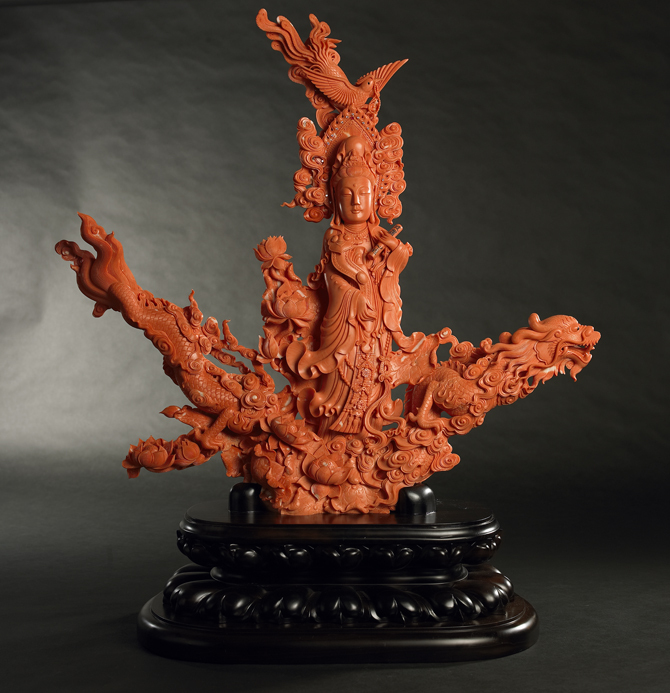 台灣紅珊瑚觀音神龍