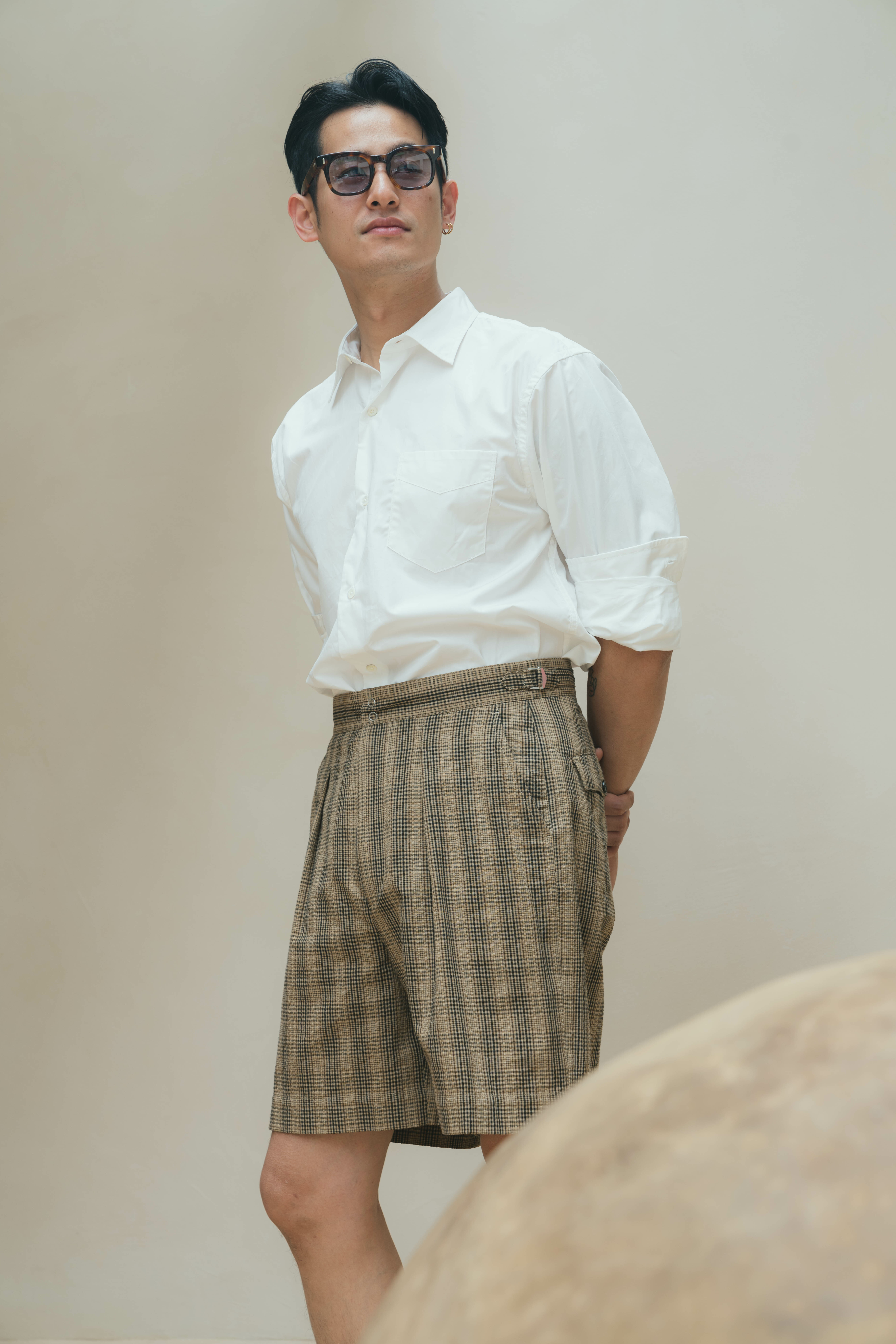 【PHIGVEL】 Seersucker Safari Shorts size2 PHIGVEL SEERSUCKER SAFARI SHORTS (2COL)