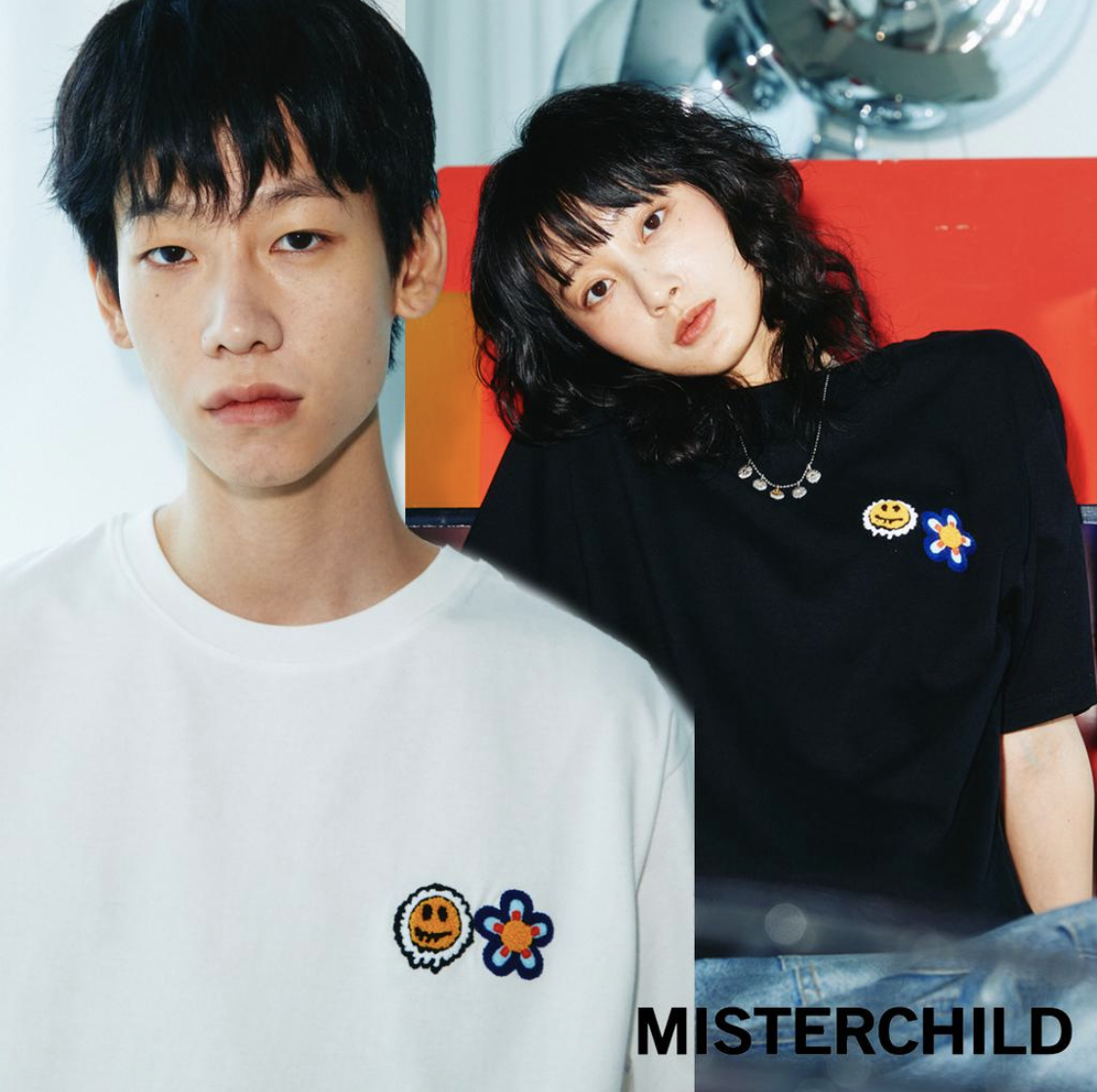 韓國代理品牌 Misterchild 雙LOGO 短T 溶解笑臉小花 T-SHIRT 短袖
