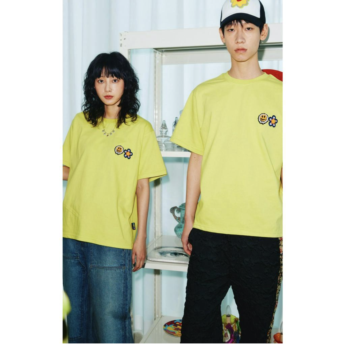 韓國代理品牌 Misterchild 雙LOGO 短T 溶解笑臉小花 T-SHIRT 短袖