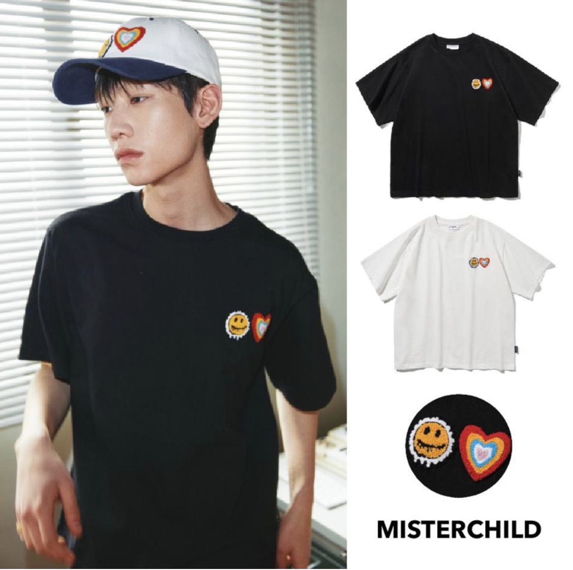 韓國代理品牌 Misterchild 《新》雙logo 溶解笑臉 彩虹愛心 立絨刺繡 短袖 TEE