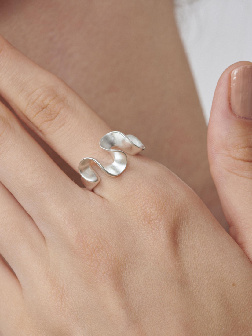 佛羅倫斯波浪花朵純銀可調式戒指