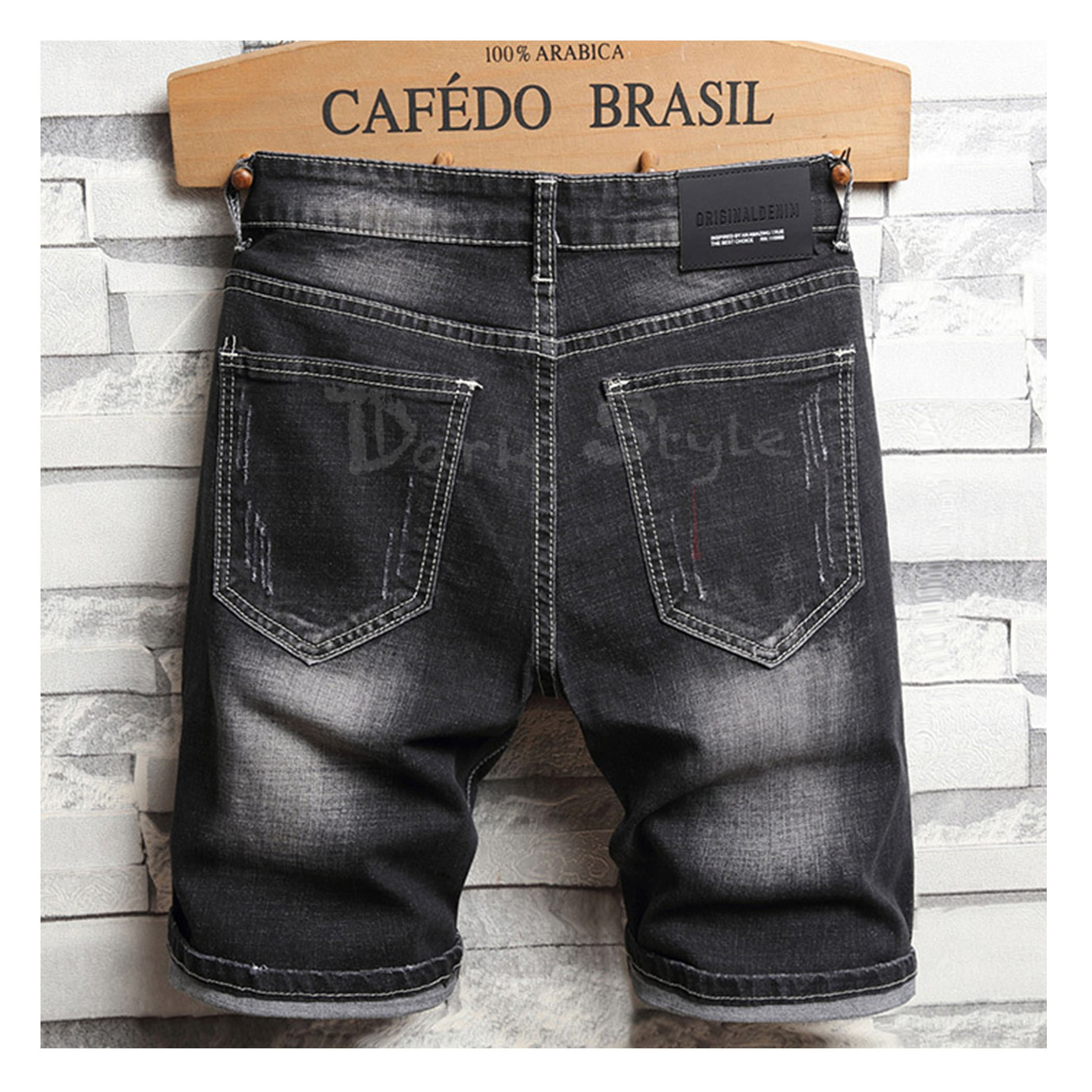 原靈-鵬刺繡破壞牛仔短褲 (暗黑薄款)