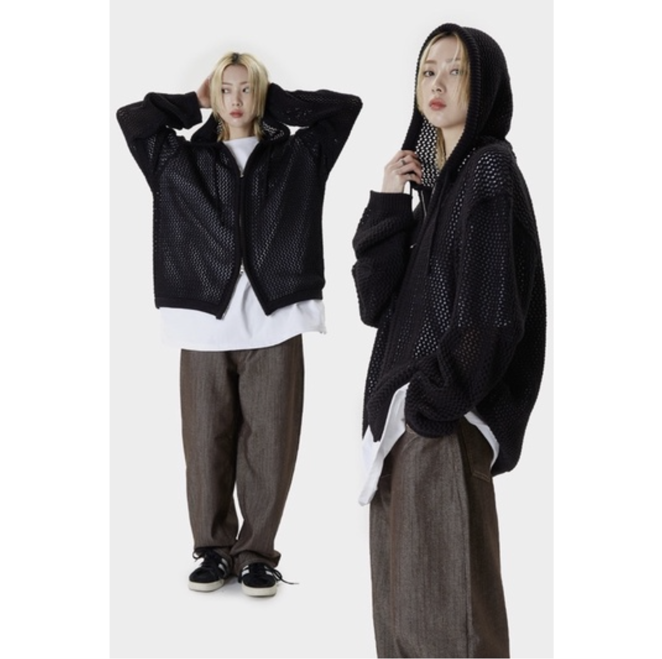 韓國 Raucohouse (SALE) 粗針織簡約連帽外套 外套 連帽外套 帽夾 夾克