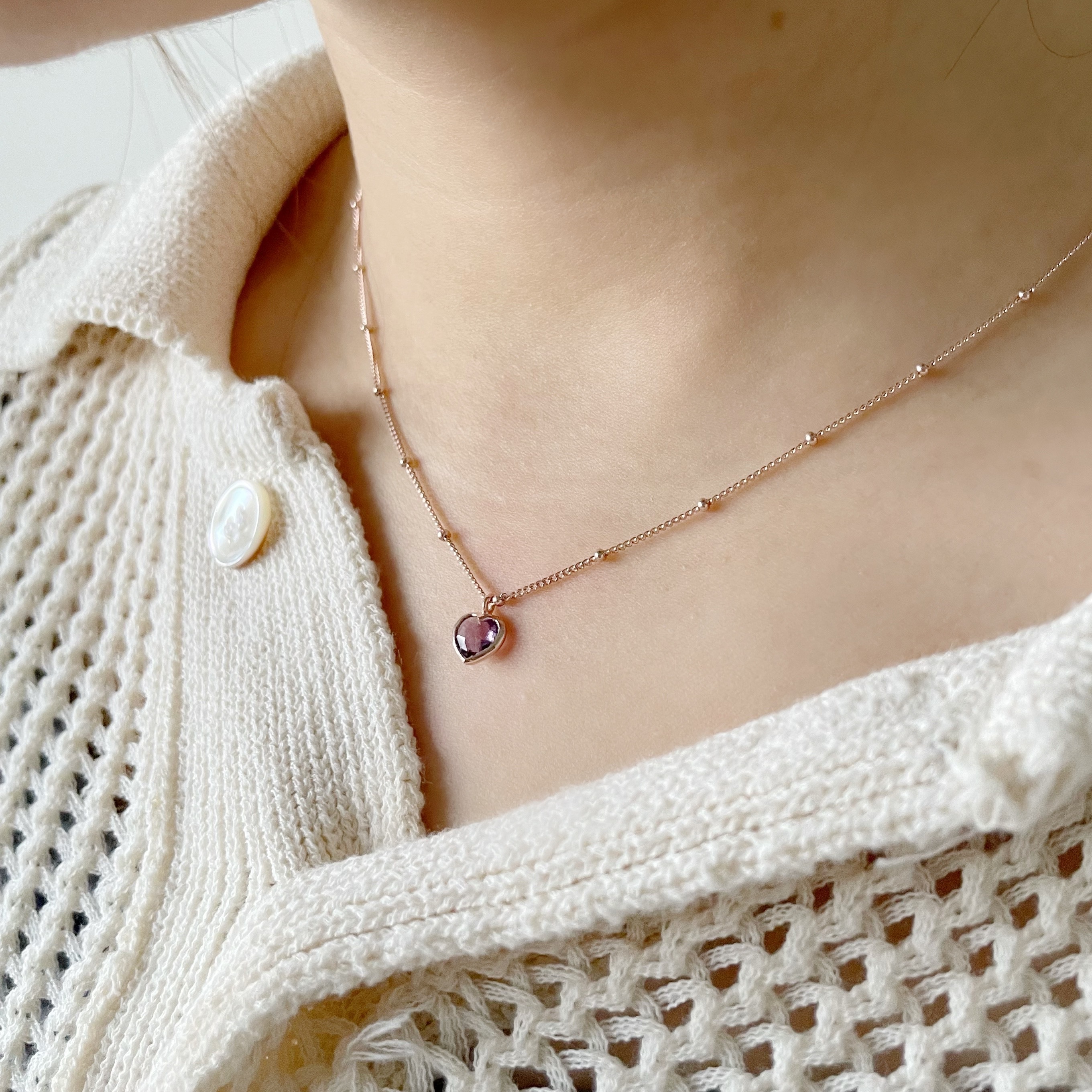 Bazel Heart紫水晶細珠項鍊