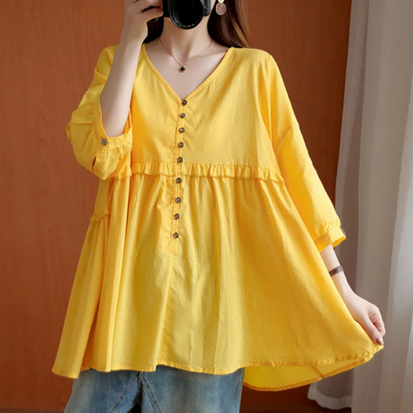 Loose ruffled V-neck top