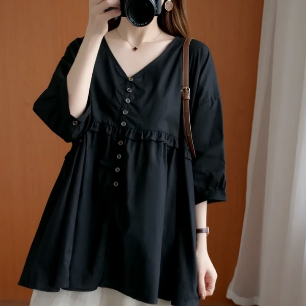 Loose ruffled V-neck top