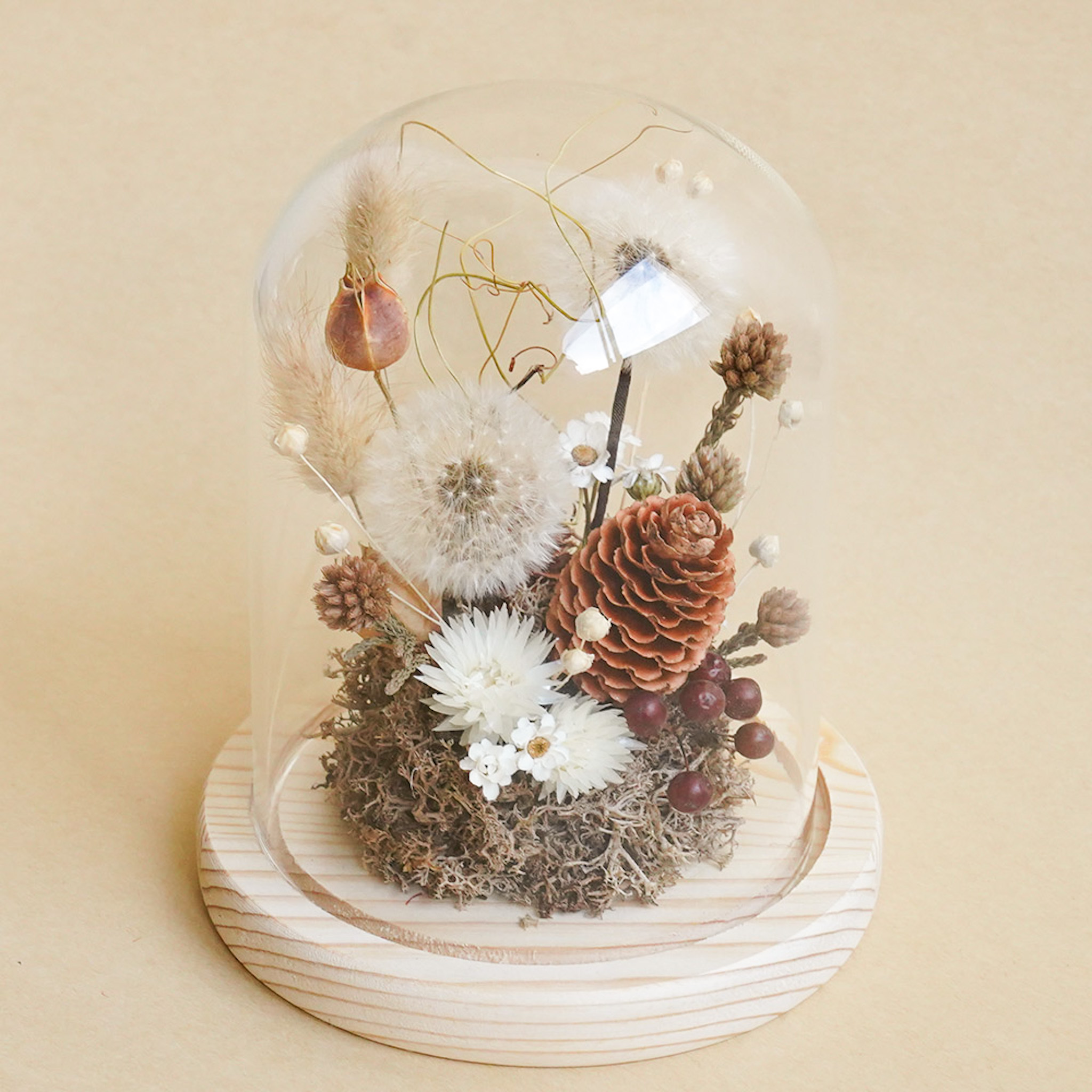 蒲公英永生花玻璃罩,永生花蒲公英,蒲公英玻璃罩推薦,台北喜歡生活乾燥花店,代客送花服務