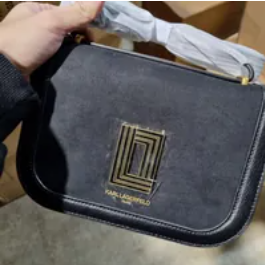 [S] KARL LAGERFELD LH2EZ5BZ SIMONE SUEDE SADDLE CROSSBODY,BLACK, 194775159220 (SKL683)